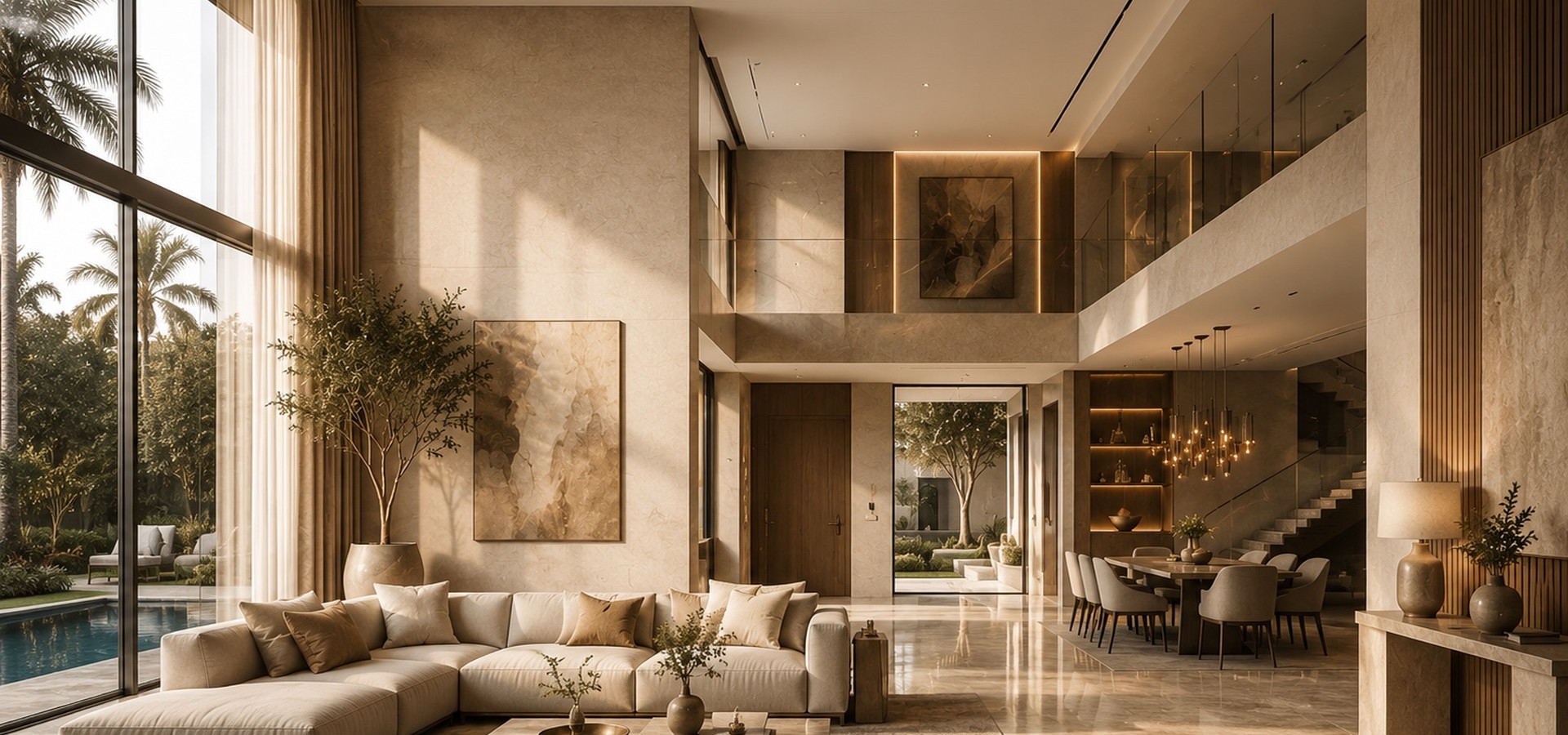 Finished luxury villa interior with concealed ATHAR CENTRAL infrastructure